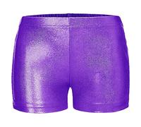 TiaoBug Enfant Fille Short de Danse Gymnastique Brillant Short de Ballet Latine Shorts de Sport Yoga Collant Pantalon Courte Running Fitness Shorty Caleçon 3-12 Ans Violet B 9-10 Ans