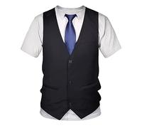 TiaoBug Enfant Garçon 3D Imprimé Faux Deux Pièces Chemise T-Shirt à Manche Courte Smoking Costume Soirée Cérémonie Mariage Noir 4-5 Ans
