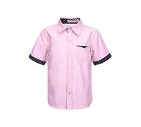 TiaoBug Enfant Garçon Imprimé Chemise à Manches Courtes Chemise d'école Fête Soirée Mariage Cérémonie Bohême Chemises d'été Veste Décontracté Rose 5-6 Ans