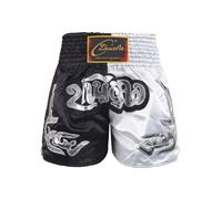TiaoBug Enfant Garçon Muay Thai Short Boxe Pantalon Court MMA Kickboxing Fitness Training Fight Short d'Entraînement Pantalons de Sport Fitness Musculation 5-16 Ans Noir Blanc 11-12 Ans