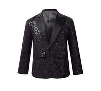 TiaoBug Enfant Garçon Paillette Veste de Costume d'honneur Mariage Cérémonie Soirée Manteau Blouse Gentleman Smoking Blazer Brillant Chemise Fête Carnaval 5-16 Ans Noir 13-14 Ans
