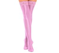 TiaoBug Femme Bas Autofixants Résille Brillant Jarretière Bas pour Porte-jarretelles Hauts de Cuisse Chaussettes Hautes Erotique Lingerie Rose A Taille unique