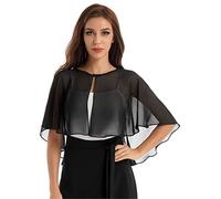 TiaoBug Femme Boléro Dentelle Mousseline Cardigan Soirée Cérémonie Mariage Cape Broderie Fleur Haut Danse Bal Châle Écharpe Veste Top Noir B Taille Unique