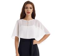 TiaoBug Femme Boléro Dentelle Mousseline Cardigan Soirée Cérémonie Mariage Cape Broderie Fleur Haut Danse Bal Châle Écharpe Veste Top Blanc B Taille Unique