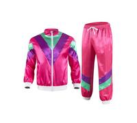 TiaoBug Femme Déguisement Disco Costume Années 80 90 Survêtement Costume Hippie Disco Veste Manches Longues et Pantalon Jogging Cosplay Carnaval Halloween S-XXL Rose vif L