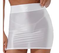 TiaoBug Femme Mini Jupe Moulante Jupe Crayon Chic Et Elegant Jupons Bodycon Zip Jupe Courte Soirée Cocktail Jupe Danse Bal Taille Haute Clubwear M-XL Blanc Nylon L