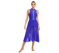 TiaoBug Femme Robe Danse Classique Paillette sans Manches Justaucorps de Danse Tutu Robe Danse Ballet Latine Jazz Tango Robe Soirée Bal Cérémonie XS-XL Bleu Royal D S