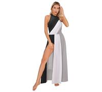 TiaoBug Femme Robe Danse Lyrique Moderne Justaucorps Gymnastique Patinage Artistique Robe Danse Latine Jazz Rumba Salsa Valse Tango Performance Dancewear S-XXL Noir F M
