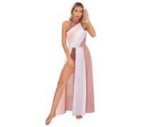 TiaoBug Femme Robe Danse Lyrique Moderne Justaucorps Gymnastique Patinage Artistique Robe Danse Latine Jazz Rumba Salsa Valse Tango Performance Dancewear S-XXL Rose poussiéreux F L