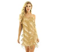 TiaoBug Femme Robe Latine Danse Classique Franges Paillettes Brillant Robe Ballet Jazz Tango Samba Rumba Robe Soirée Bal Ballroom Costume Performance