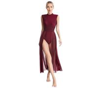 TiaoBug Femme Tutu Justaucorps Danse Lyrique sans Manches Robe Danse Classique Élégante Tenue de Patinage Artistique Robe Cocktail Bal Performance Dancewear S-XXL Bourgogne G XL