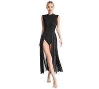 TiaoBug Femme Tutu Justaucorps Danse Lyrique sans Manches Robe Danse Classique Élégante Tenue de Patinage Artistique Robe Cocktail Bal Performance Dancewear S-XXL Noir G XXL