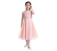 TiaoBug Fille Princesse Robe en Dentelle à Paillettes Strass Robe Soirée Cocktail Mariage Cérémonie Demoiselle d'honneur Robes de Carnaval Fête 2-16 Ans Rose Perle 8 Ans