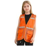 TiaoBug Garçon Fille Gilet de Sécurité Gilet de Haute Visibilité Zippé Gilet Réfléchissant en Maille Gilet de Signalisation Veste Gilet de Travail avec Poches 5-12 ans Orange 7-8 ans