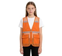 TiaoBug Garçon Fille Gilet de Sécurité Gilets de Haute Visibilité Zippé Gilet Réfléchissant en Maille Gilets de Signalisation Veste de Travail avec Poches Orange 7-8 ans