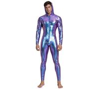TiaoBug Homme Body Holographique Costume De Mignonne De L'Espace Bodysuit | Holographique Bleu,Combinaison Soirée Disco Métallique,Party,Danse,Boîte De Nuit,Gogo,Yoga,Sports,Discothèque,Anniversaire