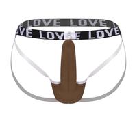 TiaoBug Homme Lingerie Sissy String Ouvert Fesse Couverture Pénis Séparation Hipster Micro String avec Sac Pénis Culotte Bikini Lune De Miel Café XL