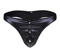TiaoBug Homme String Slip Cuir Verni Zip sous-vêtement Plaisir Lingerie T-Back Thong G-String Tanga Bikini Culotte Underwear M-3XL Boutons L