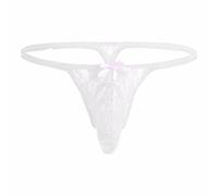 TiaoBug Homme String Slip Dentelle sous-vêtement Transparent Lingerie T-Back avec Poche Pénis G-String Thong Tanga Briefs Bikini Underwear M-XL A Blanc XL