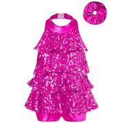 TiaoBug Justaucorps de Gymnastique Enfant Fille Léotard de Danse Ballet Paillettes Robe Danse Latine Jazz Rumba Salsa Valse Tango Performance Dancewear 5-16 ans Rose C 9-10 ans