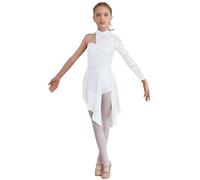 TiaoBug Justaucorps Gymnastique Enfant Fille Tutu Robe Danse Classique Ballet à Paillettes Manche Longue Robe Patinage Artistique Latine Jazz Tango Soirée 2-16 Ans Blanc G 13-14 Ans