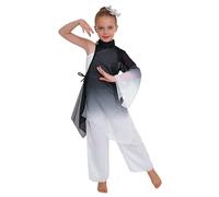 TiaoBug Robe de Danse Lyrique Enfant Fille Costume Traditionnel Chinois Ancien Hanfu Robes Vêtements Costume Tang Style Chinois Robe Danse Tenue Spectacle 3-14 Ans Noir et Blanc 9-10 Ans
