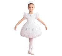 TiaoBug Tutu Robe Danse Classique Enfant Fille Justaucorps Gymnastique Robe Danse Tenue Spectacle Dancewear 2-12 Ans Blanc 11-12 Ans