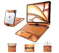 Tiaota Étui avec clavier transparent pour iPad Air 11" (M3/M2, 2025/2024)/iPad Air 5e/4e génération 11"/iPad Pro 11" 1e/2e/3e/4e, pavé tactile, porte-crayon, rétroéclairé 7 couleurs, rotatif, orange