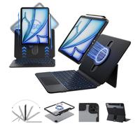 Tiaota Étui pour iPad Air 33 cm (M4/M3/M2, 2025/2024) et iPad 12.9 Pro avec clavier (6e à 3e génération, coque arrière amovible, support magnétique rotatif à 360°, pavé tactile multi-touch