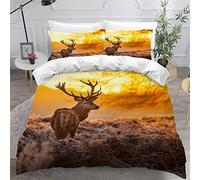 TiaoTian Housse De Couette 220x240 Cerf Coucher De Soleil 3D Parure De Lit et Fermeture éclair Linge De Lit et Oreillers Adulte Couvre Lit Souple Microfibre Parure De Lit 2 Personnes Animaux Nature
