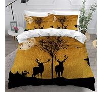 TiaoTian Housse De Couette 220x240 Cerf Dessin Animé 3D Parure De Lit et Fermeture éclair Linge De Lit et Oreillers Adulte Couvre Lit Souple Microfibre Parure De Lit 2 Personnes Animaux Nature