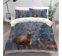 TiaoTian Housse De Couette 220x240 Cerf Forêt 3D Parure De Lit et Fermeture éclair Linge De Lit et Oreillers Adulte Couvre Lit Souple Microfibre Parure De Lit 2 Personnes Animaux Nature