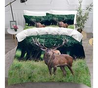 TiaoTian Housse De Couette 220x240 Cerf Forêt 3D Parure De Lit et Fermeture éclair Linge De Lit et Oreillers Adulte Couvre Lit Souple Microfibre Parure De Lit 2 Personnes Animaux Nature