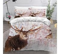 TiaoTian Housse De Couette 220x240 Cerf Forêt 3D Parure De Lit et Fermeture éclair Linge De Lit et Oreillers Adulte Couvre Lit Souple Microfibre Parure De Lit 2 Personnes Animaux Nature