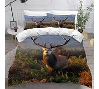 TiaoTian Housse De Couette 220x240 Cerf Forêt 3D Parure De Lit et Fermeture éclair Linge De Lit et Oreillers Adulte Couvre Lit Souple Microfibre Parure De Lit 2 Personnes Animaux Nature