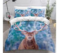 TiaoTian Housse De Couette 220x240 Cerf Neige 3D Parure De Lit et Fermeture éclair Linge De Lit et Oreillers Adulte Couvre Lit Souple Microfibre Parure De Lit 2 Personnes Animaux Nature