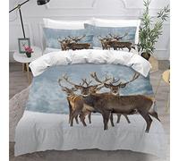 TiaoTian Housse De Couette 220x240 Cerf Neige 3D Parure De Lit et Fermeture éclair Linge De Lit et Oreillers Adulte Couvre Lit Souple Microfibre Parure De Lit 2 Personnes Animaux Nature