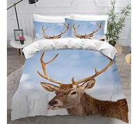 TiaoTian Housse De Couette 240x260cm Cerf Neige Motif 3D Parure De Lit avec Fermeture Éclair 100% Microfibre Sets de Housse Couette avec 2 Taies d'oreiller 50x75cm Animaux Nature