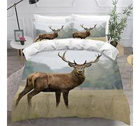 TiaoTian Parure De Lit Cerf Forêt Housse De Couette Garçon Fille 200X200 cm avec 2 Taie d'oreiller 50X75cm 3 Pièces Parure De Lit 2 Personnes en Microfibre avec Fermeture Éclair Animaux Nature