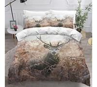 TiaoTian Parure De Lit Cerf Forêt Housse De Couette Garçon Fille 200X200 cm avec 2 Taie d'oreiller 50X75cm 3 Pièces Parure De Lit 2 Personnes en Microfibre avec Fermeture Éclair Animaux Nature