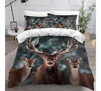 TiaoTian Parure De Lit Cerf Neige Housse De Couette Garçon Fille 200X200 cm avec 2 Taie d'oreiller 50X75cm 3 Pièces Parure De Lit 2 Personnes en Microfibre avec Fermeture Éclair Animaux Nature