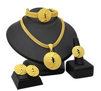 TIAOWU Collier, collier porte-bonheur, boucles d'oreilles, bague, bracelet, ensembles de bijoux Dubaï pour femmes et filles, plaqué or 24 carats, cadeau de mariage indien, voir image, alliage