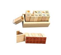 Tiardey 12 Pcs Mini Tampons en Caoutchouc en Bois Mignon DIY Diary Scrapbook Stamps Set avec Bo?Te en Bois - Semaine, Météo