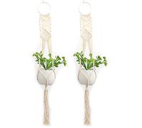 Tiardey 2 Pcs DIY Cintre De Pot De Fleur en Corde De Coton Tressé, Support De Plante ? La Main pour Cadeau Pots Ronds Et Carrés Panier Suspendu Intérieur Et Extérieur-Grand Anneau
