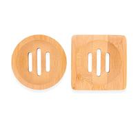 Tiardey 2 pcs Main Porte-Savon en Bois Naturel carré et Rond Porte-Savon Support de Rangement pour Accessoires de Bain à la Maison
