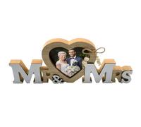 Tiardey Décorations de Mariage Mr ou Mrs avec Cadre Photo en Forme de cœur, Cadeaux de Mariage pour Le marié et la mariée, décoration de Table de Mariage, Panneau en Bois pour fête de fiançailles