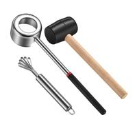Tiardey Ensemble d'outils d'ouverture de Noix de Coco 3 pièces, perforateur de Coquille de Noix de Coco, Marteau en Caoutchouc avec Manche en Bois, Tapis en Silicone résistant aux Chocs