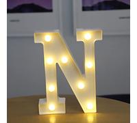 Tiardey Lettre Allume la Forme de Symbole de LED, Lampes de Table de chapiteau en Plastique d'alphabet, fête de Mariage d'anniversaire Tous Les Jours à la Maison tenture Murale Decor-N