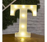 Tiardey Lettre Allume la Forme de Symbole de LED, Lampes de Table de chapiteau en Plastique d'alphabet, fête de Mariage d'anniversaire Tous Les Jours à la Maison tenture Murale Decor-T