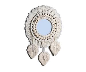 Tiardey Miroir Mural Suspendu avec Frange Miroir décoratif Rond pour Appartement Salon Chambre décor à la Maison-Style Feuille